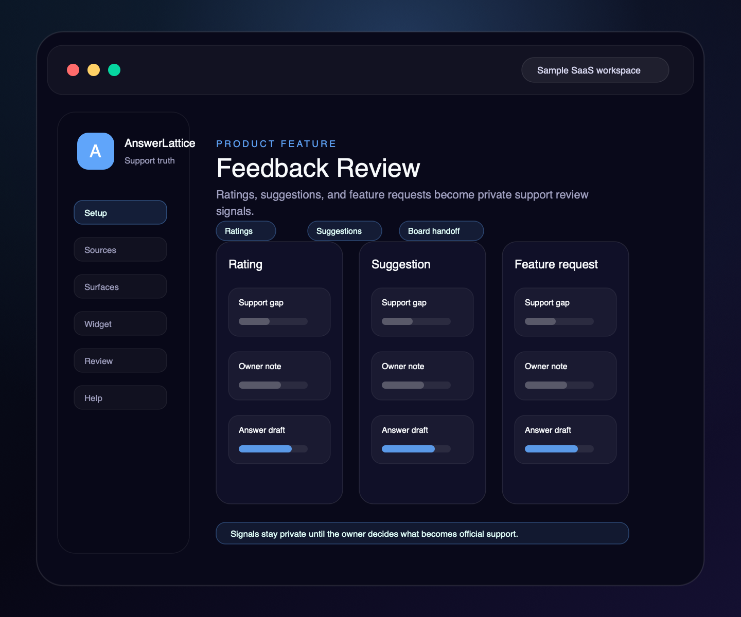 Sample AnswerLattice Feedback Review feature screen
