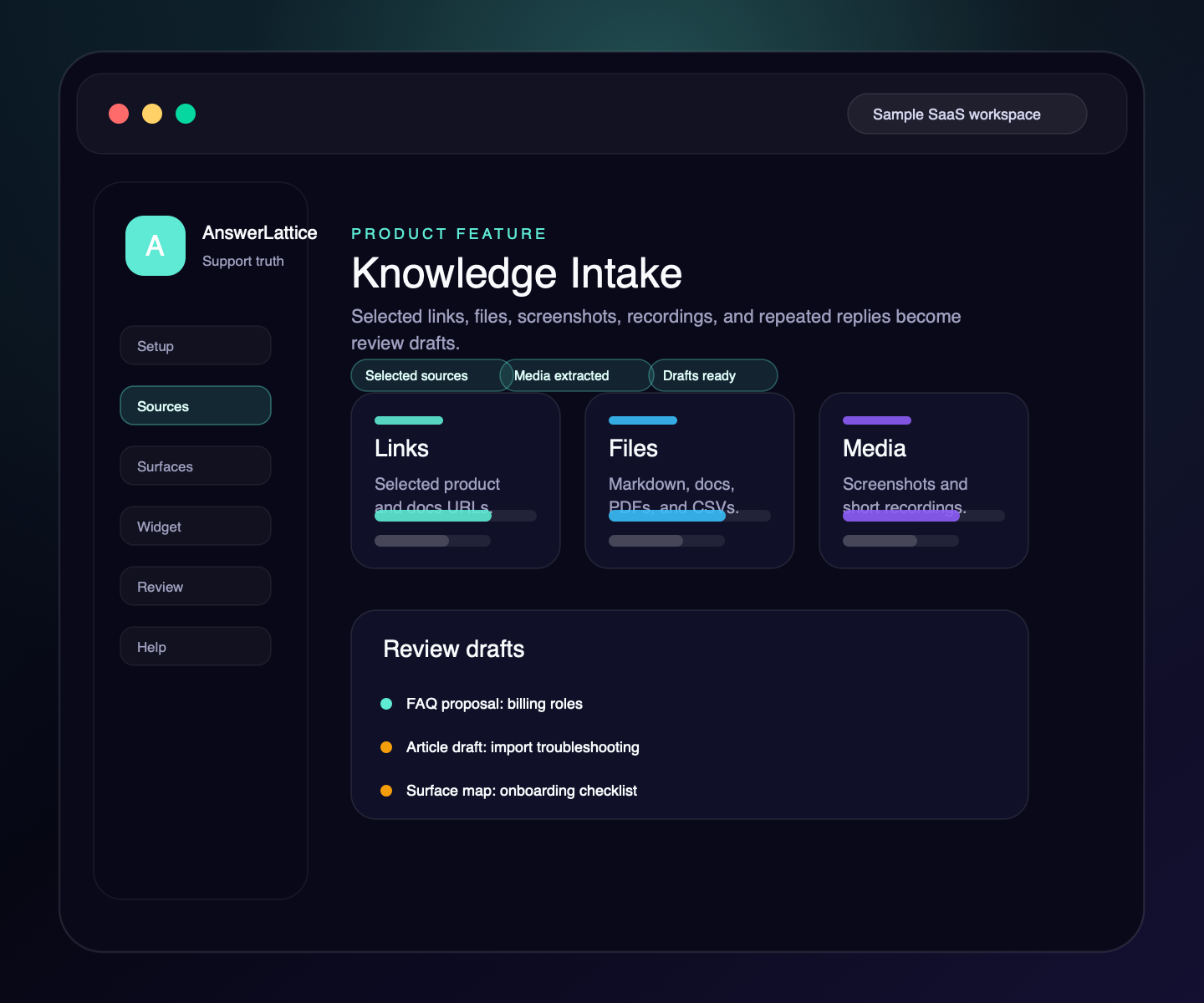 Sample AnswerLattice Knowledge Intake feature screen