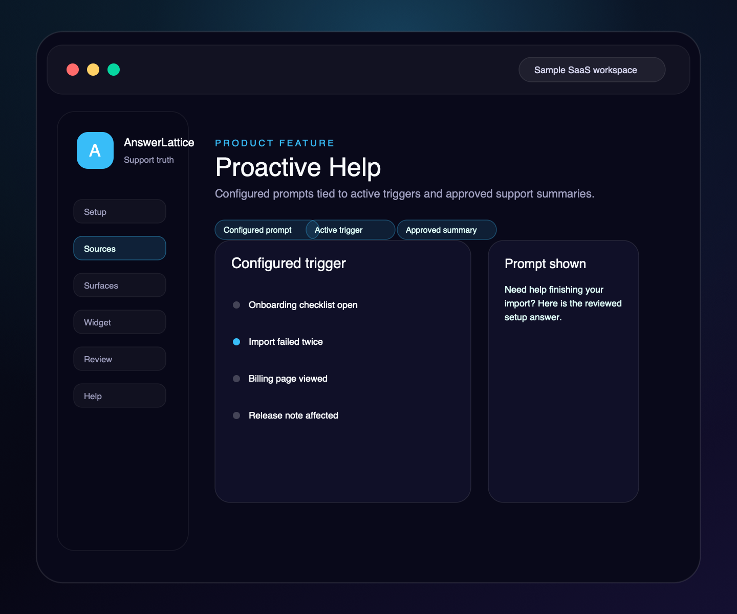 Sample AnswerLattice Proactive Help feature screen